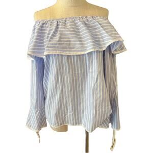 Gretchen Barretto Blouse Top Womens L1 Blue White Striped Off The Shoulder